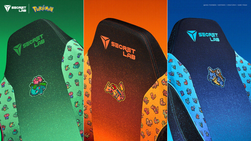 Secretlab Expands Pokémon Collection With New Pixel Art Chair Skins Featuring Grass, Fire, and Water Pokémon