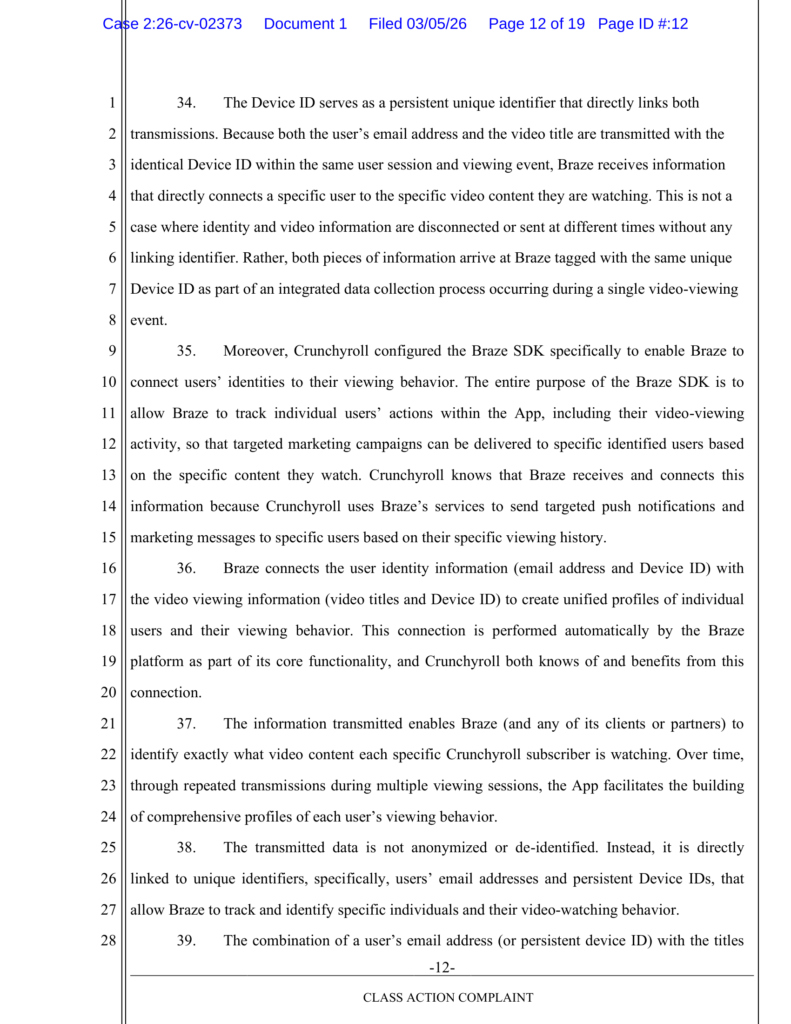 Arguments that Crunchyroll knowingly disclosed details of consumers and their viewing habits to third parties
